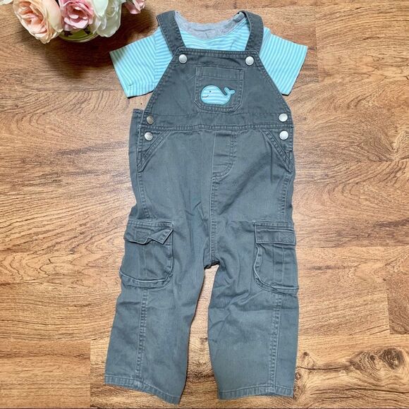 Carter’s 2-piece striped whale overall set 24M - Picture 1 of 4